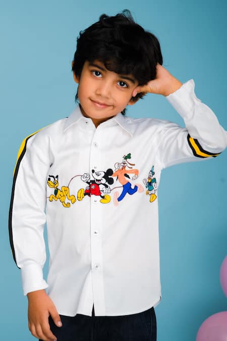 Shop Hoity Moppet White Cotton Embroidery Mickey Shirt Online at Aza Fashions Shop_Hoity Moppet_White Cotton Embroidery Mickey Shirt _Online_at_Aza_Fashions