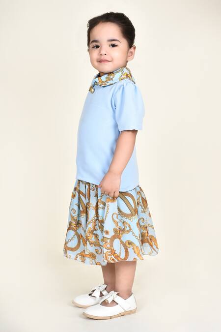 Buy_Banana Bee_Blue Banana Crepe Printed Baroque Skirt Set_Online_at_Aza_Fashions