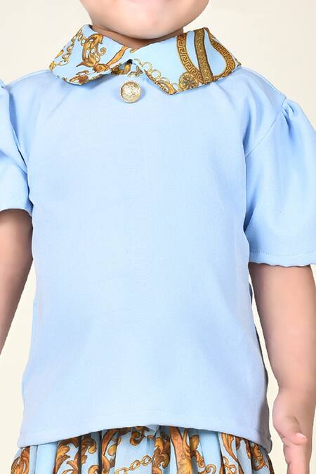 Shop_Banana Bee_Blue Banana Crepe Printed Baroque Skirt Set_Online_at_Aza_Fashions