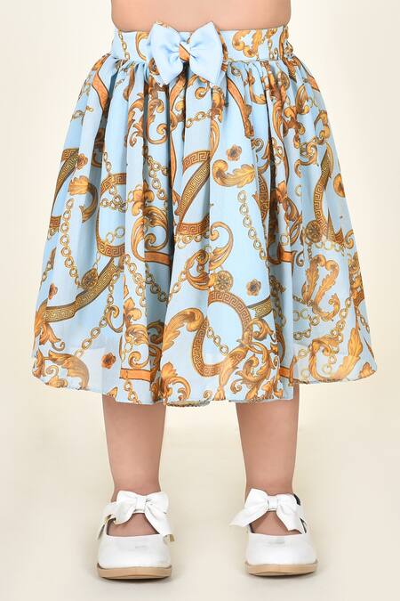Banana Bee_Blue Banana Crepe Printed Baroque Skirt Set_at_Aza_Fashions