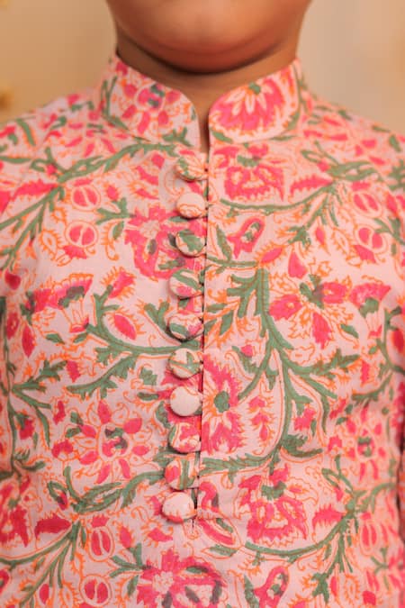 Shop_Tiny Colour_Pink Cotton Kamal Printed Kurta Set _Online_at_Aza_Fashions