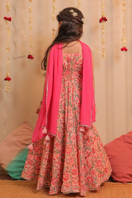 Shop_Tiny Colour_Pink Georgette, Cotton Mirrors, Tassels Kamal Printed Anarkali With Dupatta _at_Aza_Fashions