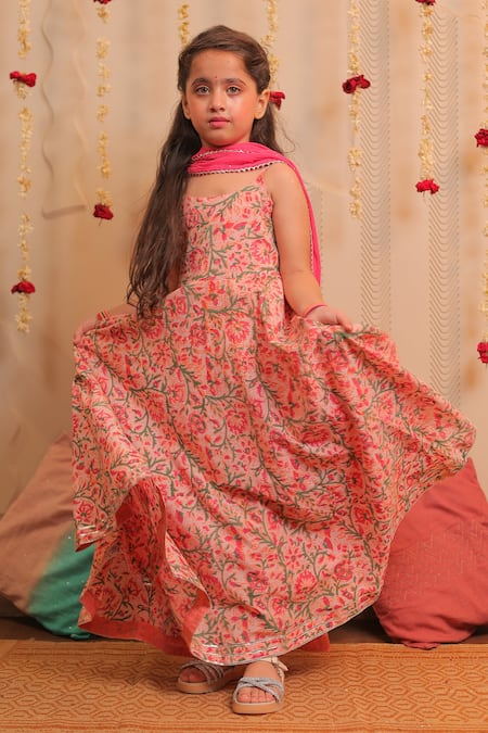 Shop_Tiny Colour_Pink Georgette, Cotton Mirrors, Tassels Kamal Printed Anarkali With Dupatta _Online_at_Aza_Fashions
