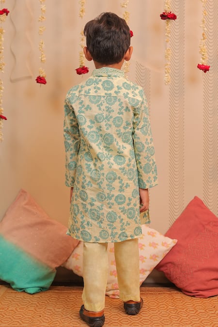 Shop Tiny Colour Blue Cotton Embroidery Lily Printed Kurta Set at Aza Fashions Shop_Tiny Colour_Blue Cotton Embroidery Lily Printed Kurta Set _at_Aza_Fashions