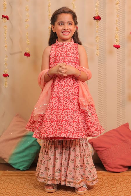 TINY COLOUR Mogra Printed Kurta Gharara Set 