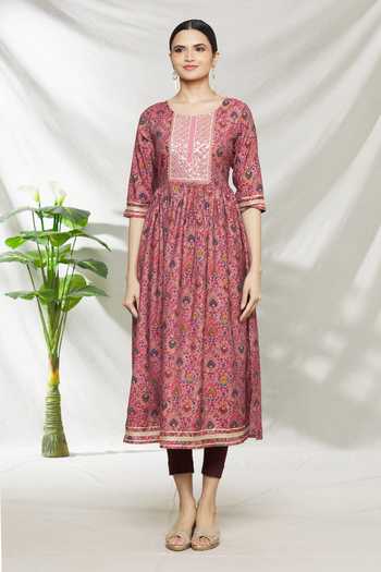 Arihant Rai Sinha_Maroon Printed Anarkali And Pant Set _Online_at_Aza_Fashions