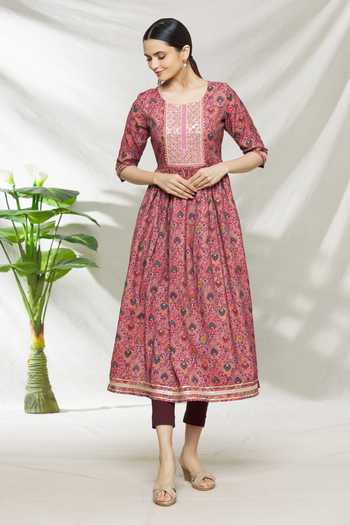 Buy_Arihant Rai Sinha_Maroon Printed Anarkali And Pant Set _Online_at_Aza_Fashions