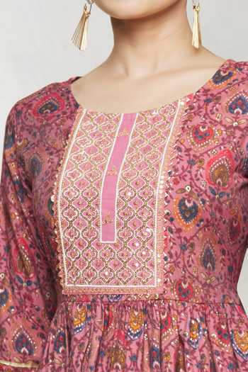 Arihant Rai Sinha_Maroon Printed Anarkali And Pant Set _at_Aza_Fashions