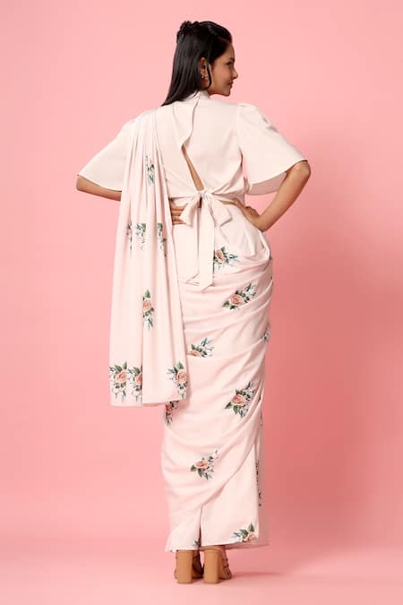 Pasha India Floral Print Pre-Draped Saree With Blouse 