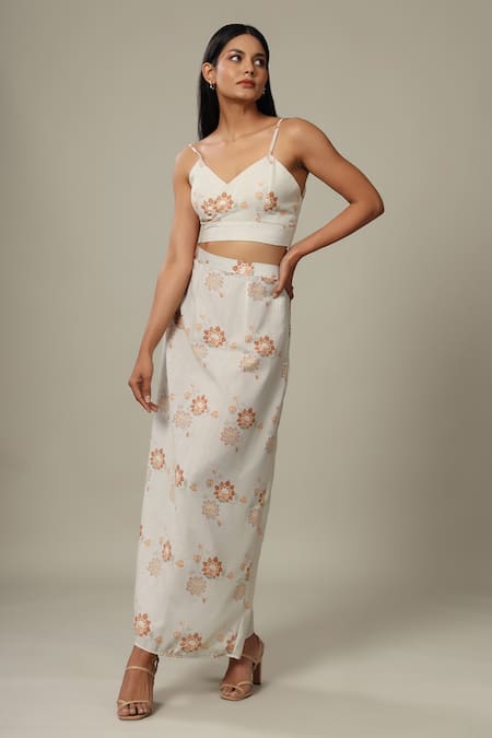 Pasha India Floral Print Crop Top & Skirt Set 