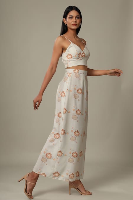 Pasha India Floral Print Crop Top & Skirt Set 