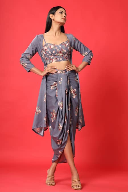 Pasha India Floral Print Cape & Skirt Set 