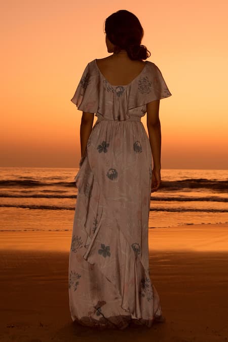 Vivek Patel Floral Print Ruffle Dress 