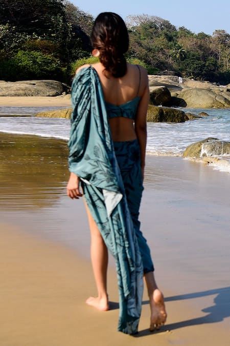 Vivek Patel Floral Print Saree Gown With Bustier 