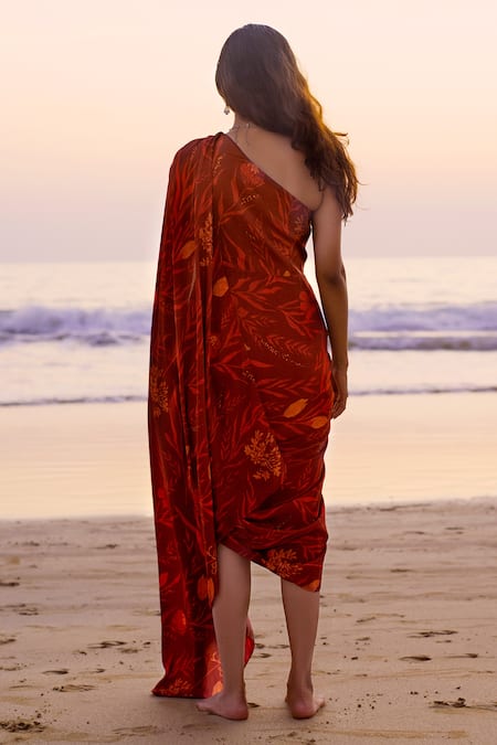 Vivek Patel One Shoulder Saree Gown 