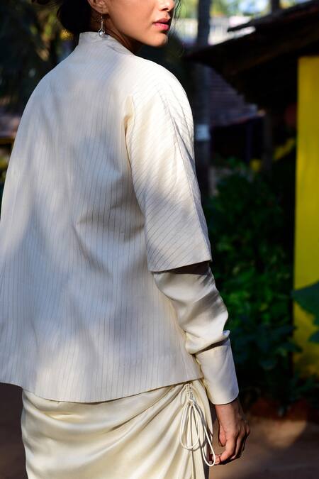 Shop Vivek Patel White Eco Bemberg Satin Spread Collar Asymmetric Shirt Dress Online at Aza Fashions Shop_Vivek Patel_White Eco Bemberg Satin Spread Collar Asymmetric Shirt Dress _Online_at_Aza_Fashions