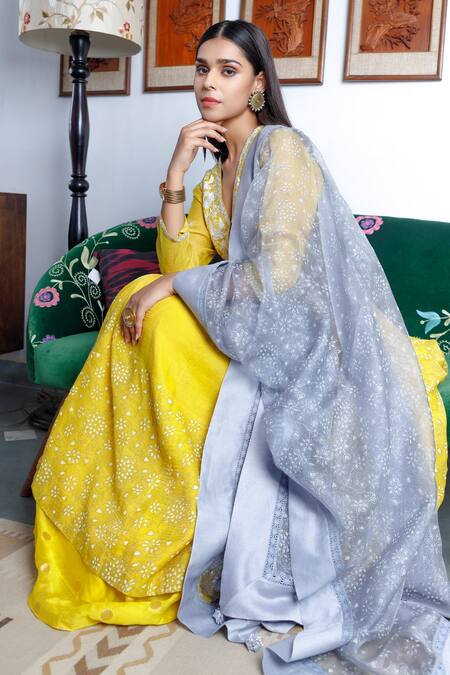 Buy Neeta Bhargava Yellow Organza, Tissue, Banarasi Chanderi Embroidered Anarkali Gharara Set Online at Aza Fashions Buy_Neeta Bhargava_Yellow Organza, Tissue, Banarasi Chanderi Embroidered Anarkali Gharara Set _Online_at_Aza_Fashions