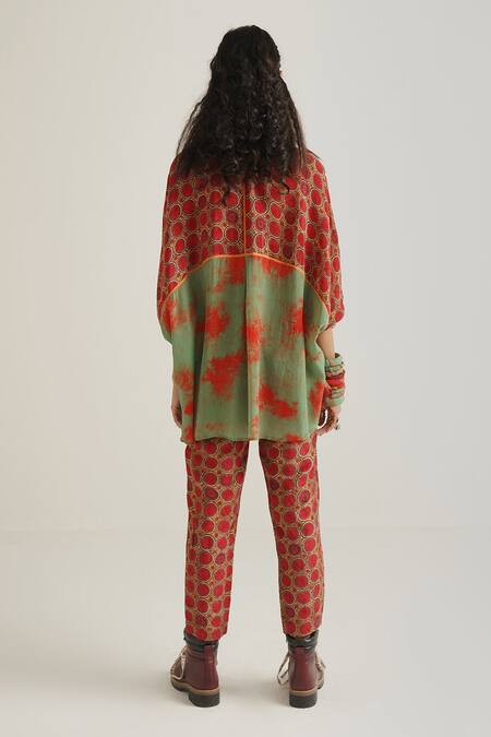 Shop Aseem Kapoor Green Natural Crepe Collared Neck Mandala Tie And Dye Shirt at Aza Fashions Shop_Aseem Kapoor_Green Natural Crepe Collared Neck Mandala Tie And Dye Shirt_at_Aza_Fashions