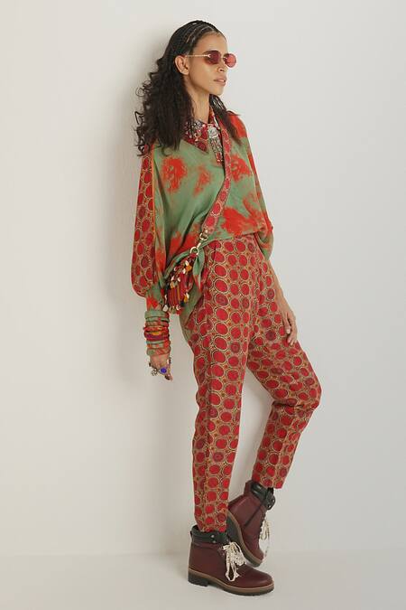 Buy Aseem Kapoor Green Natural Crepe Collared Neck Mandala Tie And Dye Shirt Online at Aza Fashions Buy_Aseem Kapoor_Green Natural Crepe Collared Neck Mandala Tie And Dye Shirt_Online_at_Aza_Fashions