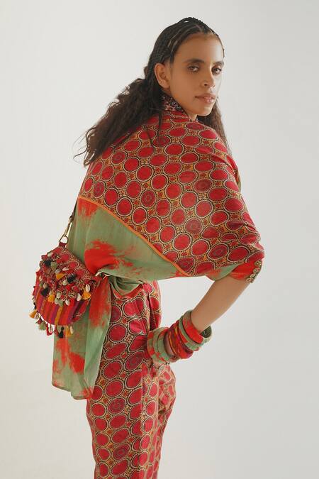 Shop Aseem Kapoor Green Natural Crepe Collared Neck Mandala Tie And Dye Shirt Online at Aza Fashions Shop_Aseem Kapoor_Green Natural Crepe Collared Neck Mandala Tie And Dye Shirt_Online_at_Aza_Fashions