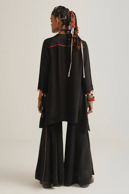 Shop Aseem Kapoor Black Natural Crepe Pearls Round Mitra Kurta And Sharara Set at Aza Fashions Shop_Aseem Kapoor_Black Natural Crepe Pearls Round Mitra Kurta And Sharara Set_at_Aza_Fashions