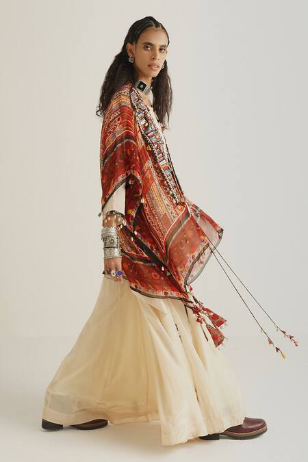 Aseem Kapoor_White Jacket Sheer Silk, Natural Crepe Floral Mitra Kurta Sharara Set With Veni_Online_at_Aza_Fashions