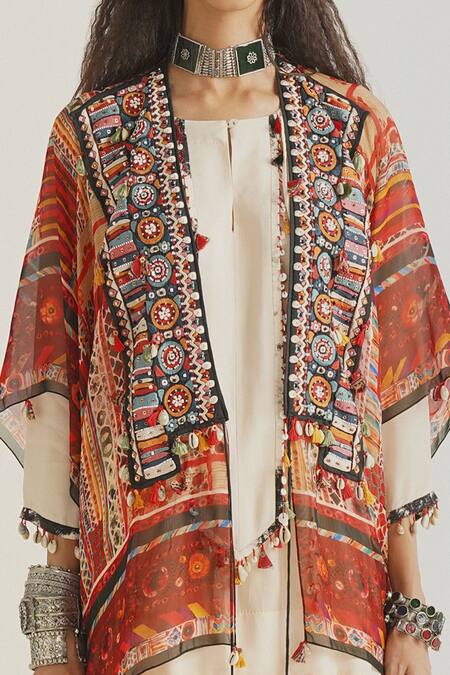 Buy_Aseem Kapoor_White Jacket Sheer Silk, Natural Crepe Floral Mitra Kurta Sharara Set With Veni_Online_at_Aza_Fashions