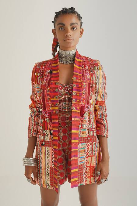 Buy_Aseem Kapoor_Multi Color Mushroom Twill Collage Motifs Front Open Dhana Jacket_Online_at_Aza_Fashions