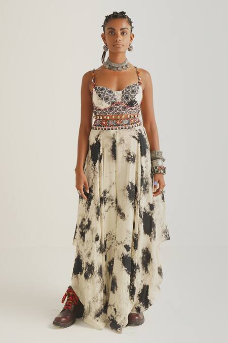 Aseem Kapoor Black Natural Crepe Tie Dye Motifs Chakra Print Skirt And Blouse Set Online at Aza Fashions Aseem Kapoor_Black Natural Crepe Tie Dye Motifs Chakra Print Skirt And Blouse Set_Online_at_Aza_Fashions
