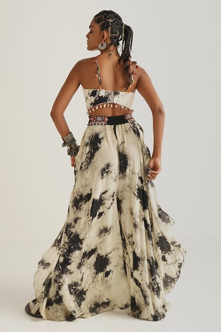 Shop Aseem Kapoor Black Natural Crepe Tie Dye Motifs Chakra Print Skirt And Blouse Set at Aza Fashions Shop_Aseem Kapoor_Black Natural Crepe Tie Dye Motifs Chakra Print Skirt And Blouse Set_at_Aza_Fashions