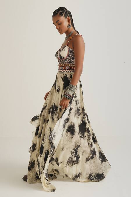 Buy Aseem Kapoor Black Natural Crepe Tie Dye Motifs Chakra Print Skirt And Blouse Set Online at Aza Fashions Buy_Aseem Kapoor_Black Natural Crepe Tie Dye Motifs Chakra Print Skirt And Blouse Set_Online_at_Aza_Fashions