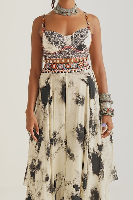 Aseem Kapoor Black Natural Crepe Tie Dye Motifs Chakra Print Skirt And Blouse Set at Aza Fashions Aseem Kapoor_Black Natural Crepe Tie Dye Motifs Chakra Print Skirt And Blouse Set_at_Aza_Fashions