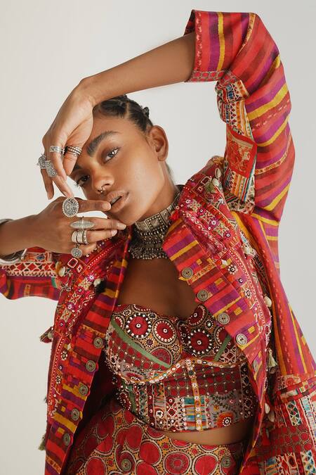 Aseem Kapoor Multi Color Jacket Mushroom Twill, Trouser Chandra Shorts Set With Dhani Online at Aza Fashions Aseem Kapoor_Multi Color Jacket Mushroom Twill, Trouser Chandra Shorts Set With Dhani_Online_at_Aza_Fashions