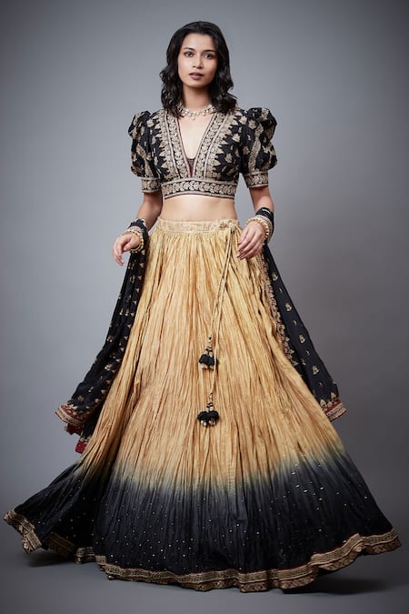 Printed multi color soft silk lehenga choli with black blouse lowest price  at Rs 750 | डिज़ाइनर लहंगा चोली in Surat | ID: 27603773397