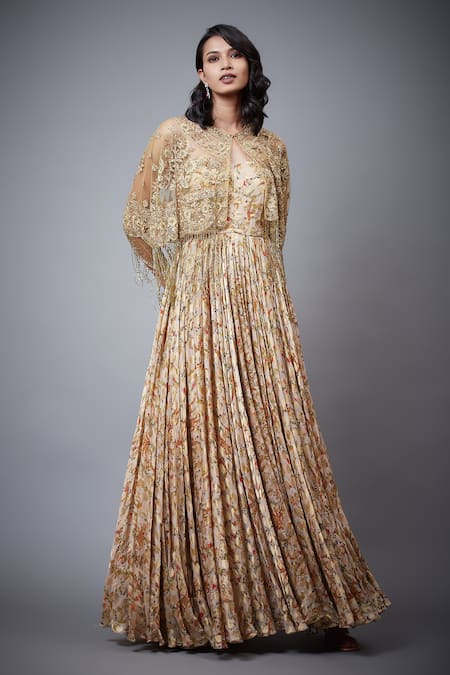 Yellow and Maroon American Crepe Digital Printed Long Gown – Fashionous