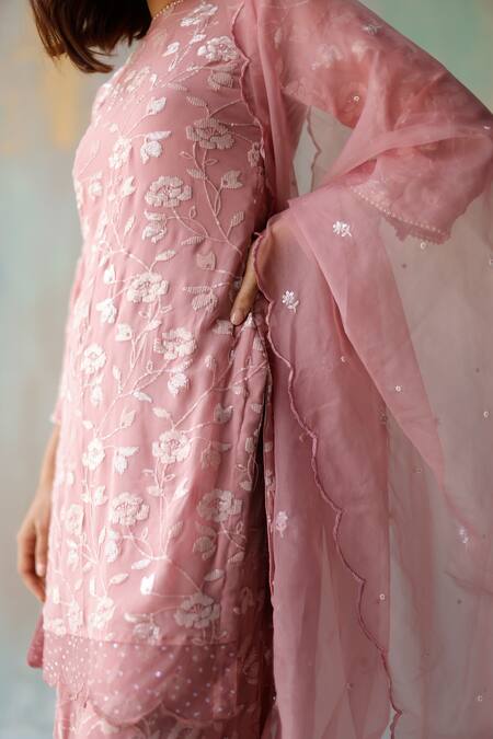 Shop_Begum_Purple Organza, Georgette, Satin Lining Mehram Embroidered Kurta Sharara Set _Online_at_Aza_Fashions