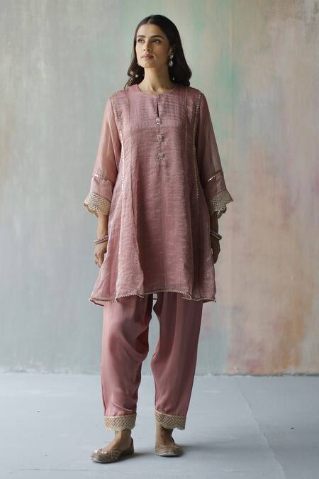 Begum_Purple Zari Tissue Kurta And Modal Satin Pants Lining Noor Embellished & Set _Online_at_Aza_Fashions
