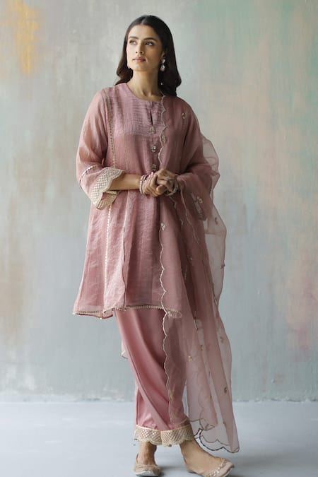 Buy_Begum_Purple Zari Tissue Kurta And Modal Satin Pants Lining Noor Embellished & Set _Online_at_Aza_Fashions