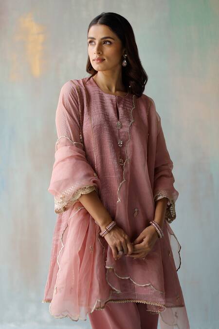 Shop_Begum_Purple Zari Tissue Kurta And Modal Satin Pants Lining Noor Embellished & Set _Online_at_Aza_Fashions