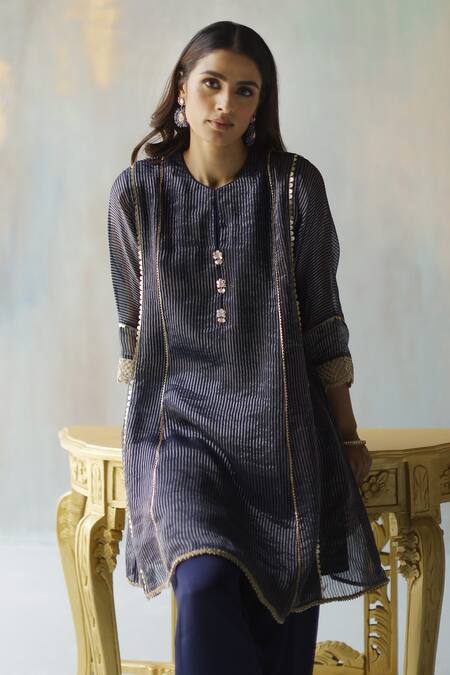 Buy Begum Blue Kurta Zari Tissue, Lining Satin, Pants Modal Noor Embellished And Set Online at Aza Fashions Buy_Begum_Blue Kurta Zari Tissue, Lining Satin, Pants Modal Noor Embellished And Set _Online_at_Aza_Fashions
