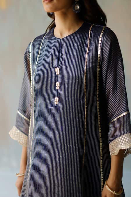 Shop_Begum_Blue Kurta Zari Tissue, Lining Satin, Pants Modal Noor Embellished And Set _Online_at_Aza_Fashions