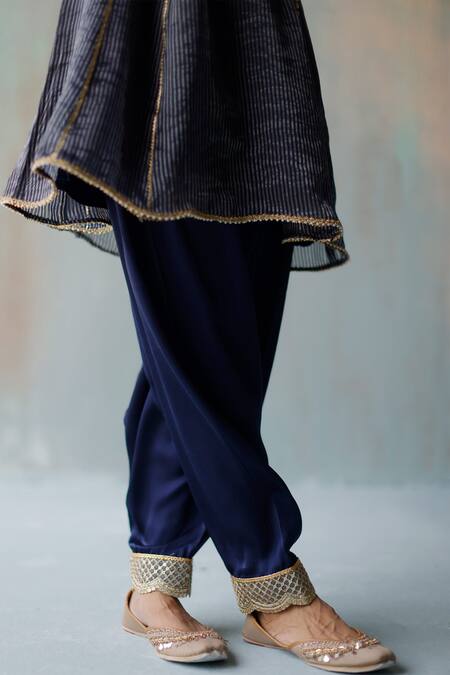 Begum_Blue Kurta Zari Tissue, Lining Satin, Pants Modal Noor Embellished And Set _at_Aza_Fashions