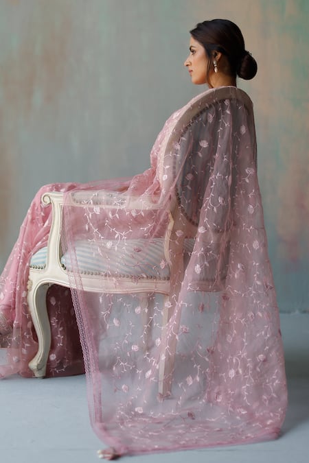 Begum_Purple Organza, Georgette Floral Round Saba Embroidered Saree With Blouse _Online_at_Aza_Fashions