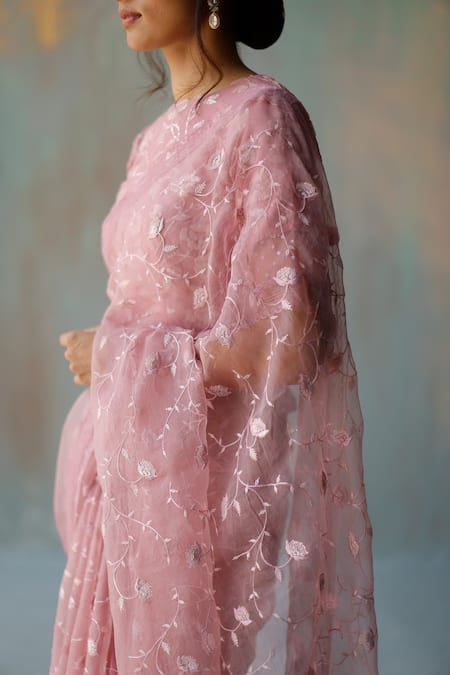 Buy_Begum_Purple Organza, Georgette Floral Round Saba Embroidered Saree With Blouse _Online_at_Aza_Fashions