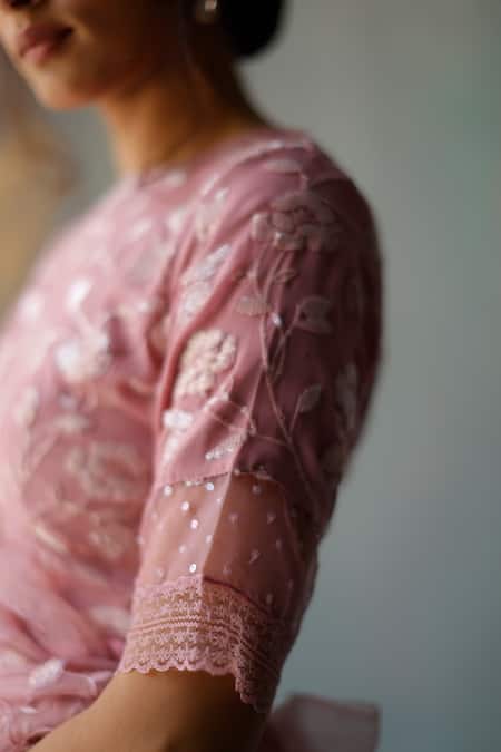 Begum_Purple Organza, Georgette Floral Round Saba Embroidered Saree With Blouse _at_Aza_Fashions