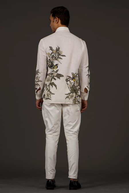 Shop Balance By Rohit Bal Ivory Satin Poplin Bird, Floral Print Shirt at Aza Fashions Shop_Balance By Rohit Bal_Ivory Satin Poplin Bird, Floral Print Shirt _at_Aza_Fashions