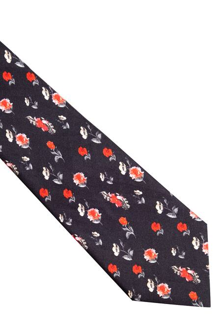 Balance By Rohit Bal_Black Printed Pocket Square And Tie Set_Online_at_Aza_Fashions