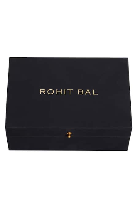 Shop_Balance By Rohit Bal_Black Printed Pocket Square And Tie Set_Online_at_Aza_Fashions