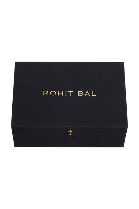 Shop_Balance By Rohit Bal_Black Printed Pocket Square And Tie Set_Online_at_Aza_Fashions