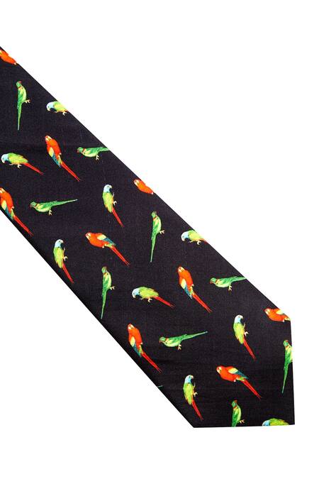 Balance By Rohit Bal_Black Printed Pocket Square And Tie Set_Online_at_Aza_Fashions